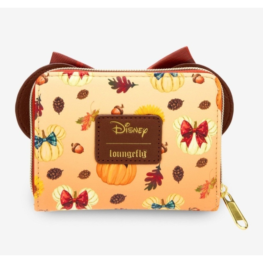 NEW! Loungefly Disney Minnie Mouse Fall Pumpkin Plaid Bow Backpack & WALLET Set! - Picture 7 of 9